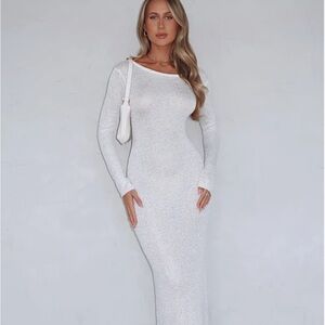 White fox divine timing knit sequin maxi dress white small